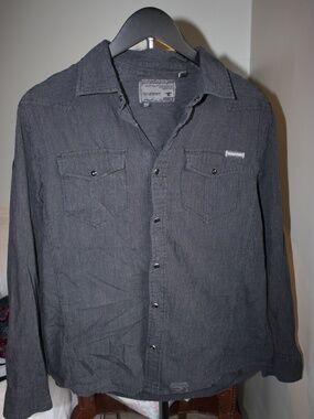 Undercurrent Mens Charcoal Pinstripe Pearl Snap Front Long Sleeve Shirt Size S